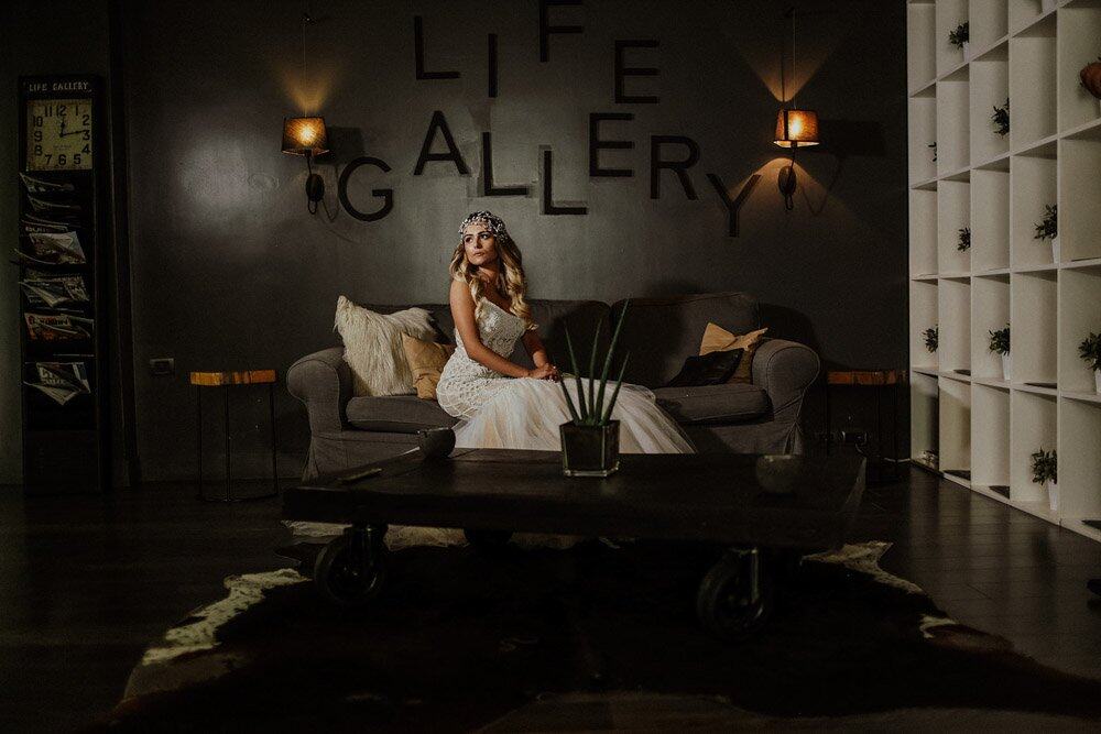 Luxury wedding bride portrait at elegant high-end venue with stylish interior design.