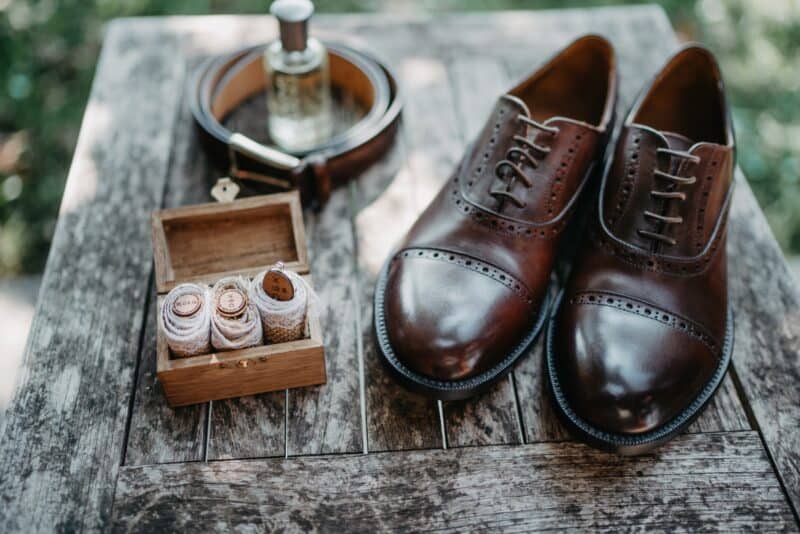 Elegant men's brown leather dress shoes for luxury wedding attire.